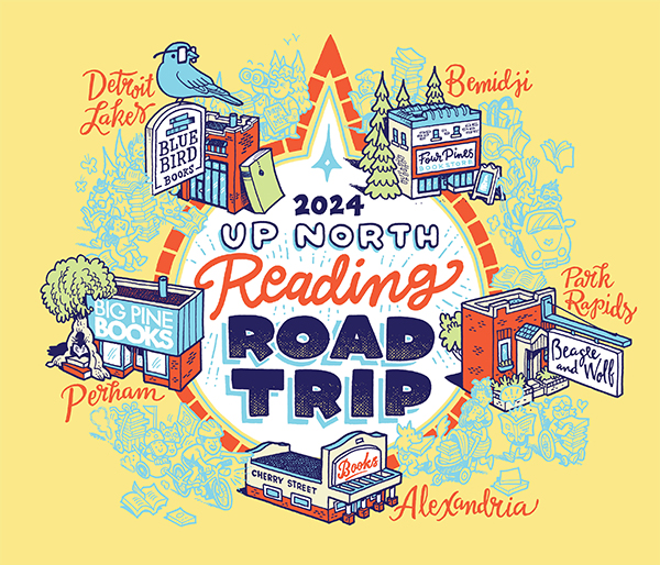 2024 Up North Reading Road Trip, with illustrations of the bookstores