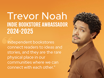 Trevor Noah with quote about indie bookstores