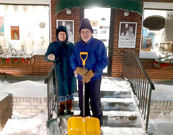 Sally and Bob with snow shovels